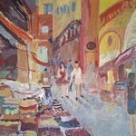 Beim Einkaufen, Eitemp./Lwd. 100 x 120 cm, '25